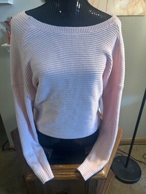 Hollister Pale Pink Off-Shoulder Ribbed Knit Sweater